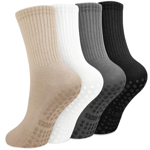 Yikki 4 Paar Pilates Grip Socken Damen, rutschfeste Antirutsch...