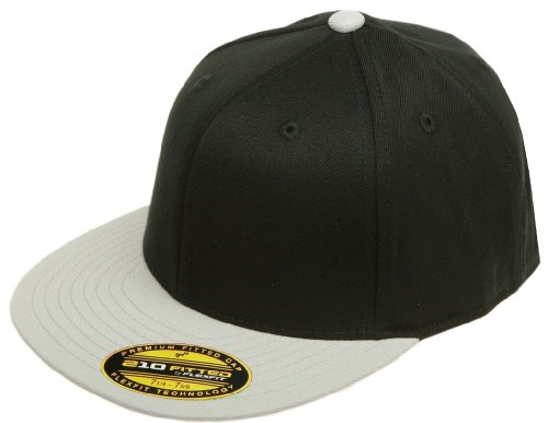 Flexfit Original Blank Flatbill Premium Fitted 210 Hat Cap Flex Fit Flat Bill Two Tone Large/XLarge - Black/Grey