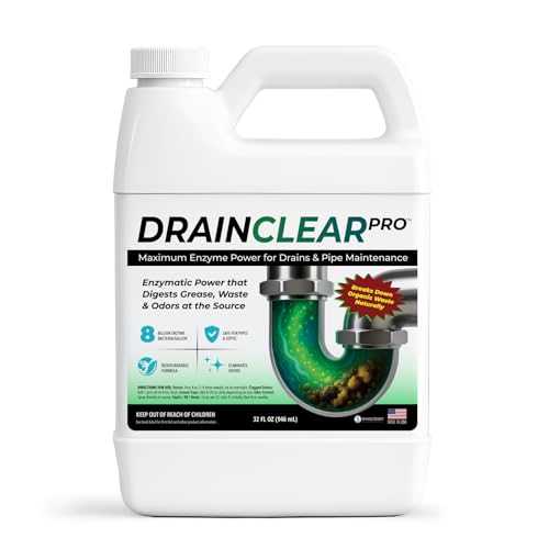 DrainClear Pro Enzyme Drain Cleaner 32oz - Enzymatic Formula Digests Grease, Waste & Odors - Safe for Pipes and Septic Systems - Biodegradable Drain Treatment for Home & Commercial Use