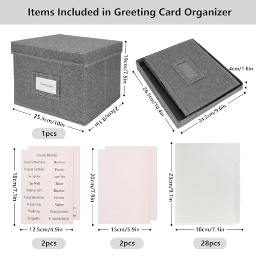 Wanapure Removable Dividers Greeting Card Organizer, Collapsible Greeting Card Storage Box, Card Organizer Box With Dividers, Greeting Card Holder With Lids