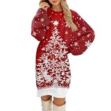 FUPODD Weihnachtskleid Damen Lustig Elegant Flauschig Pulloverkleid Damen Winter Weihnachten Strickkleid Lustige Weihnachtspullover Fleece Winterkleid Weihnachts Motiv Kleider Oversize Longpullover
