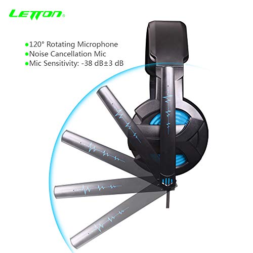 LETTON Stereo Gaming Headset for PS4, PC, Xbox One Controller, Noise Cancelling Over Ear Headphones with Mic, Bass Surround, Soft Memory Earmuffs for Laptop Mac Nintendo Switch Games (L15)