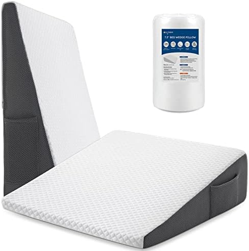Cozymaker 7.5" Bed Sleeping Wedge Pillow For After Surgery, Relief Neck & Back Pain, Snoring, Acid Reflux, Sleep Apnea, Gerd - Adults Leg Elevation Triangle Incline Wedge, Memory Foam Body Positioners