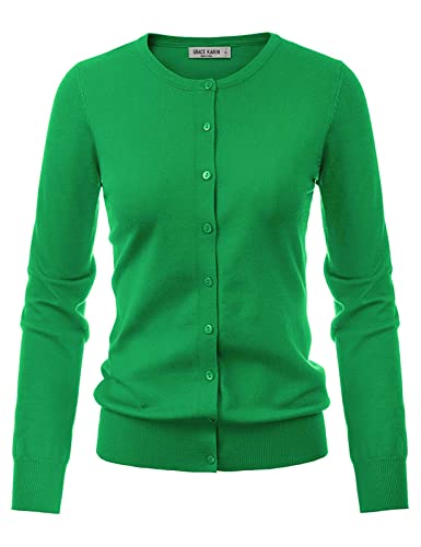Grace Karin Women's Crewneck Button Down Cardigan Classic Lightweight Knit Soft Long Sleeve Cardigan Sweaters Xl Green #TOP14