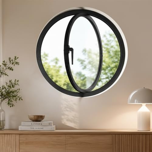 HEOTJUUQ 360° Rotating Round Window with Tempered Glass, Modern Circular Casement Window, Aluminum Porthole Window for Bathroom Loft Sauna Kitchen Attic(Black,31.5"(80cm))