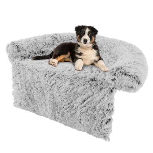 COSTWAY Hundebett flauschig, Sofaschutz Hund, Hundedecke für Sofa, Hundekissen waschbar, Plüschbett für kleine & mittelgroße & große Hunde Katzen, Hundematte aus Plüsch, 112 x 101 x 18 cm, Grau-weiß