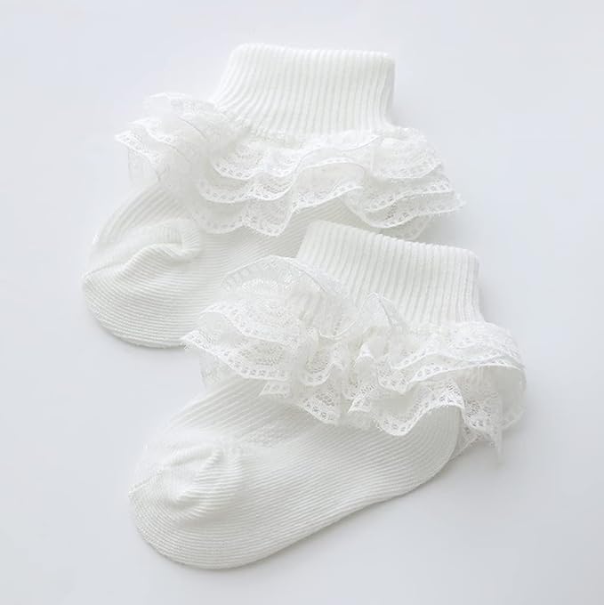 Image of CUTEABLY Newborn Baby Girls Lace Ruffle Frilly Ankle Dress Socks
