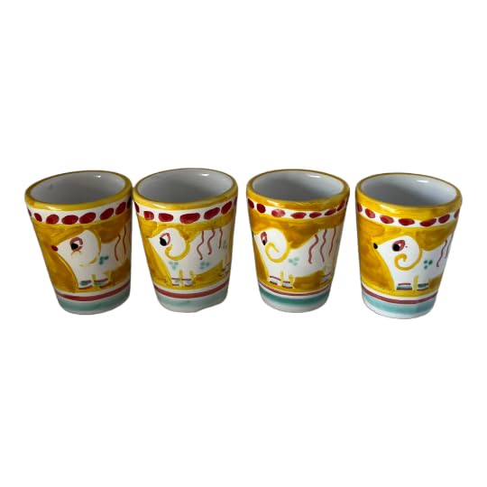 Set of 4 Hand-Painted Italian Ceramic Limoncello Glasses – 1.25 oz – Made in Italy – Colorful Animal Design – Traditional Shot Glasses for Limoncello, Grappa, or Espresso