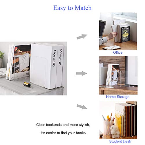 Image of MerryNine Clear Book Ends 4pcs, Acrylic Bookends for Shelves, Non-Slip Bookend Decorative for Heavy Duty Book, Books Holder Stopper for Kids, Bookshelf Dividers Books Organizer for Office Home School