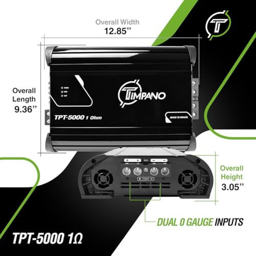 Image of Timpano TPT-5000 1 Ohm Full Range Amplifier - 5000 Watts RMS Class D 1 Channel Amp Built-in Crossovers for Installation of PRO Audio Midbass, Midrange Loudspeakers or Drivers on Car Audio Systems
