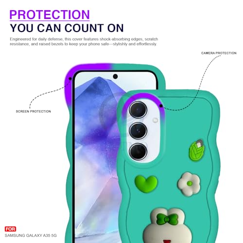 Image of AESTMO Back Case Cover for Samsung Galaxy A35 5G | 3D Cute Fun Cartoon Characters | Anti Slip Grip Cute Wave Curly Frame Shape | Full Body Protection Back Cover for Samsung Galaxy A35 5G (MintGreen)