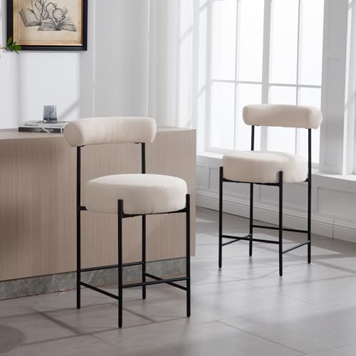 Butacos Altura de Isla de Cocina Set de 2, Modernos con Tapizado en Lino Beige y Patas de Metal, Altura Asiento 26 pulgadas miniatura 7
