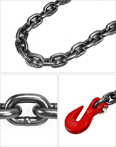 Qwork G80 Transport Binder Chain, 3/8 Inch X 10 Ft Safety Chain With Clevis Grab Hooks, Heavy Duty Safety Trailer Logging Chain, Towing Tie Down Binding, 7,100 Lb Working Load #TOP4