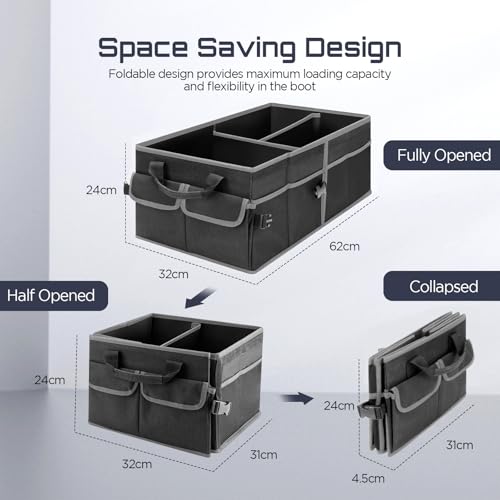 Cozary Organizador Maletero Coche con Tapa, 46 L Organizador Coche Plegable, Tela Oxford Impermeable, Base Antideslizante, Almacenamiento Caja para Viajes y Familia - imagen 5