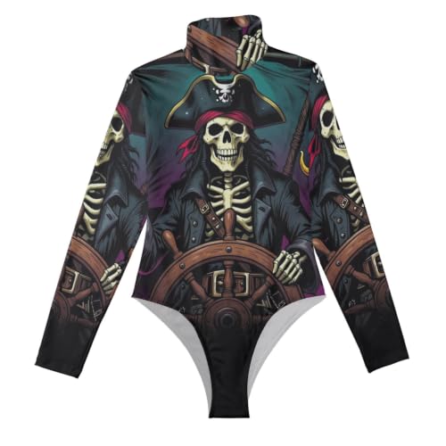 Camiseta manga larga mujer calavera pirata body moldeador cuello alto sexy