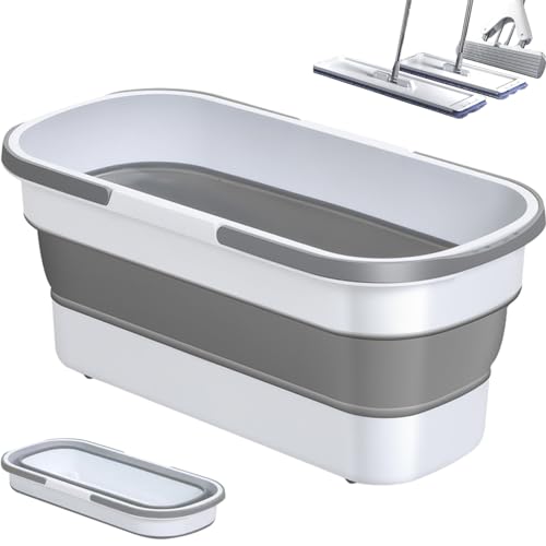 Cubo plegable de 20x8 pulgadas cesta de lavado rectangular gris y blanco para limpieza 2