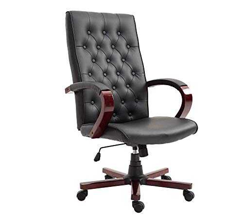 Image of High Back PU Leatherette Office Chair Director & Executive Chair Handle & Wooden WheelBase Height Adjustable & Revolving Chair Hand Crafting Desgin Modern Office Chair