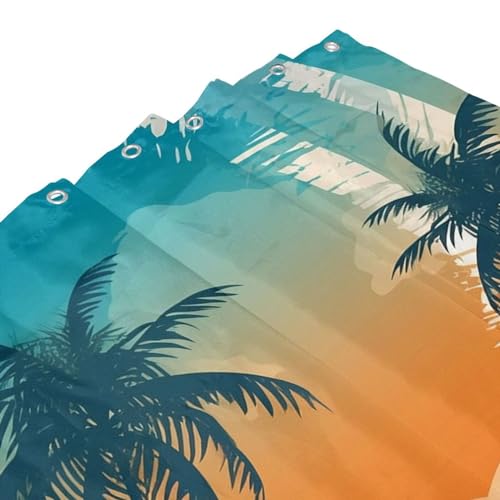 Rideau de douche en polyester plage tropicale lavable et imperméable avec ses crochets de bain - 4