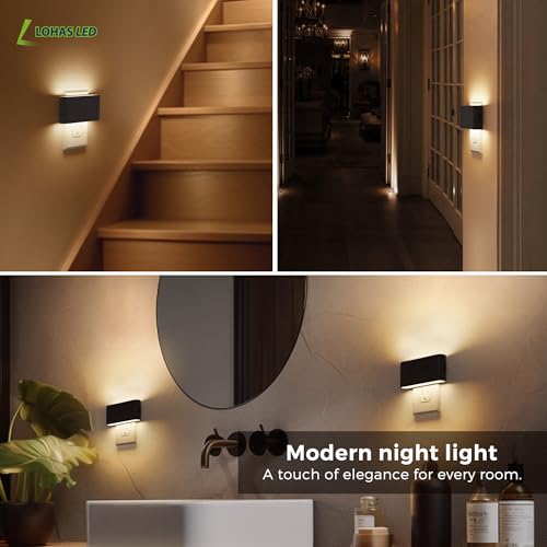 Image of L LOHAS LED Night Light, Dimmable Modern LED Night Lights Plug into Wall,Dusk to Dawn Sensor Night Lights for Kid, 0-100LM 3000K Soft White Nightlight for Hallway Bedroom Stairway
