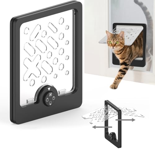 4-Way Locking Cat Door for Thin Materials - Adjustable Pet Door Flap fits Screens, Boxes & Carriers, 8x12 Inch Small Door for Crates, Litter Box Enclosures & DIY Pet Rooms (Same)