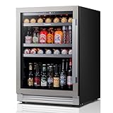 Ca'Lefort Beverage Refrigerator 24 Inch, 180 Cans Mini Fridge with Double Glass Door, Built-in or Freestanding Drink Cooler with Amber LED Light, Beverage Fridge for Kitchen Bar Office(Left-Hinged)