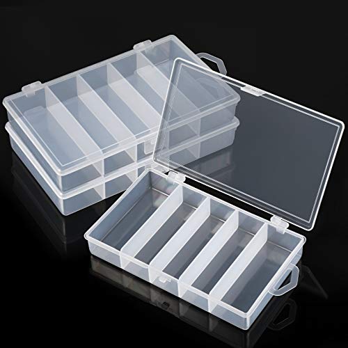 3 Pieces Fishing Tackle Accessory Box Clear Plastic Fishing Tackle Box Visible Fishing Lure Bait Hooks Storage Box 5-Grid Container Case Waterproof Jewelry Making Organizer (6.9 x 4.3 x 1.2 inch)
