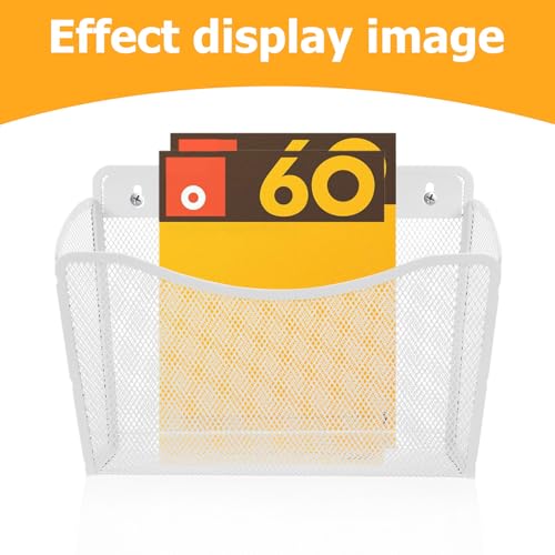 Abaodam 壁掛け属製ファイルフォルダーホルダー ホワイト 小型メールラック付き 省スペース設計 頑丈なメッシュ収納棚 オフィス 家 教室向