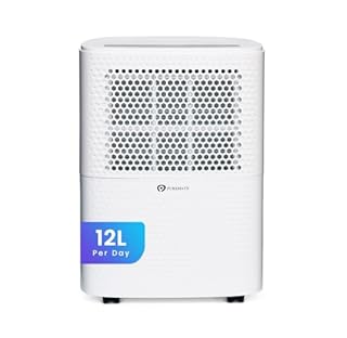 PureMate 12L/Day Dehumidifier with Air Purifier, Digital Humidity Display, 12 Litre, Continuous Drainage with Drainage Hose and 24Hr Timer - For Home & Office, Damp, Mould Control, Laundry Drying