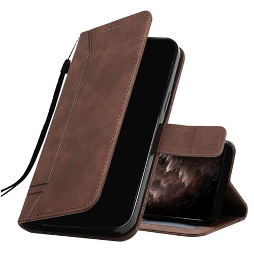 IMEIKONST Kompatibel mit Huawei Y5 2018 Hülle Leder, Magnetisch Brieftasche mit 3 Kartenfächer Standfunktion Retro Tasche Stoßfeste Schutzhülle Handyhülle für Huawei Y5 2018. Brown HXA