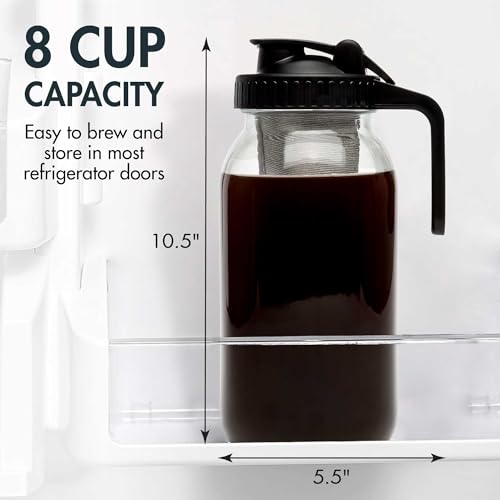 Primula Mason Jar Cold Brew Iced Coffee Maker with Stainless Steel Filter and Easy Pour Lid, Durable Glass Pitcher Fits in Most Fridge Doors, Dishwasher Safe, Made without BPA, 2-Quart, Black by Primula - Image 6