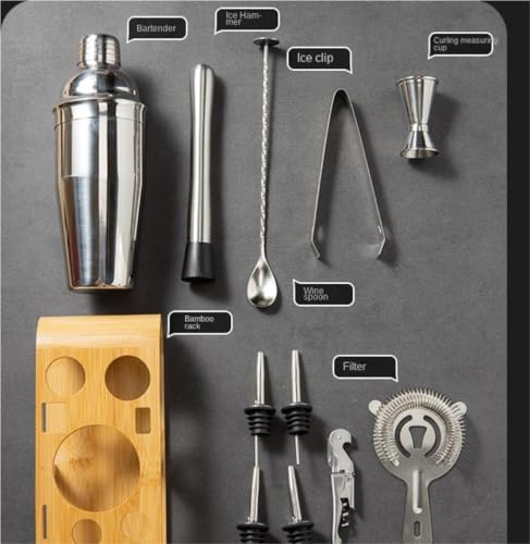 Kit Bartender 12 Piezas Acero Inoxidable con Soporte Bambú miniatura 3