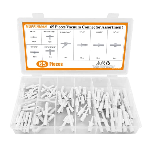 65 Pieces Vacuum Connector Assortment,Automotive Vacuum Tubing Connector Vacuum Tee Connector Assortment Kit #TOP2