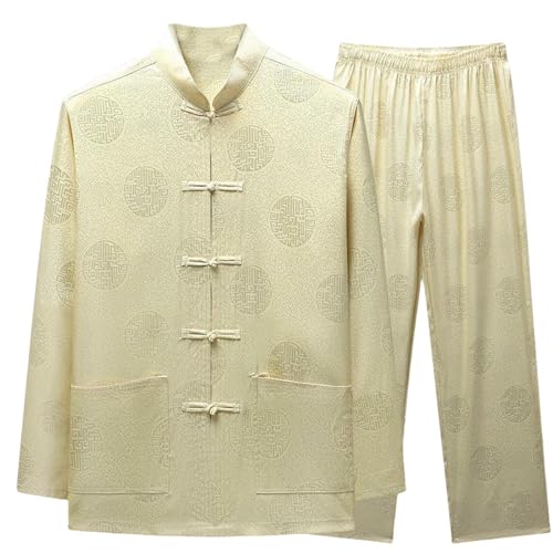 Costume de printemps en soie glacée : le Hanfu beige masculin haut de gamme