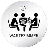 Ursprung: Made in Germany Kinekt3d Leitsysteme Türschild Hinweisschild Schild Rund 100mm Ø • Wartezimmer 002 • 1,5 mm Aluminium Vollmaterial (eloxiert) • geschliffene Edelstahloptik
