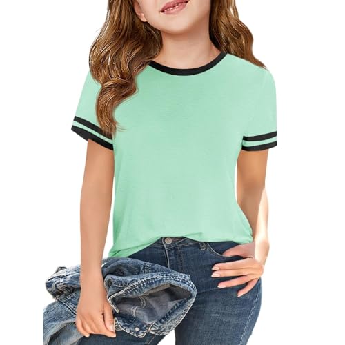 Girls' Casual T-Shirt Short Sleeve Crew Neck Soft Tops Fashion Summer Tee for Kids, Ages 1-15