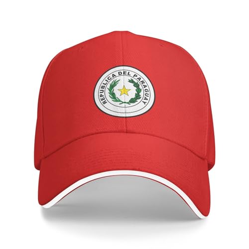 Gorra de béisbol con emblema nacional de Paraguay, escudo de armas, gorra de béisbol, gorra paraguaya para mujeres y hombres, gorra ajustable, Rojo -, talla única