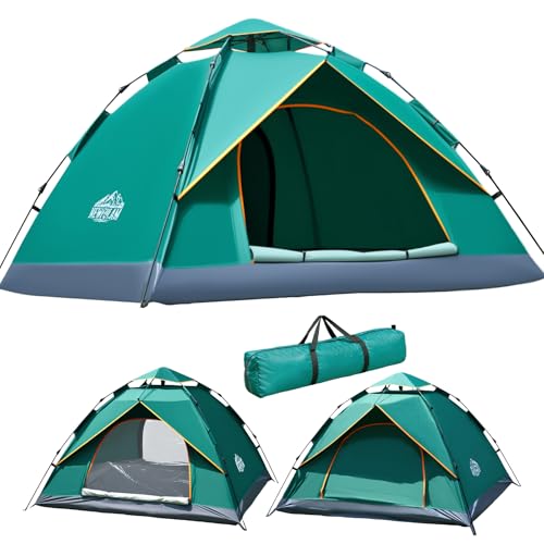 Newfulam Camping Zelt 2-3 Personen, 3S Auto Pop Up Zelt Wasserdicht Kuppelzelte Wurfzelt Schnellaufbau mit 2 Mesh Türen, UV, Winddicht für Camping, Wandern, Rucksackreisen (Grün, 2-3 Personen)