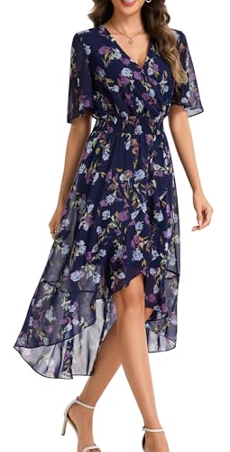 Image of Kormei Womens Short Sleeve Floral Maxi Dress High Low V-Neck Flowy Party Long Dresses