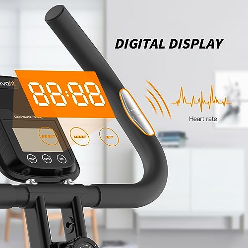 ATIVAFIT Folding Exercise Bike, Magnetic Foldable Stationary Bike, Indoor Cycling Exercise Bike for Home Workout with Adjustable Seat-Height, Comfortablw Backrest, Arm Workout with Resistance Band (App Bike)