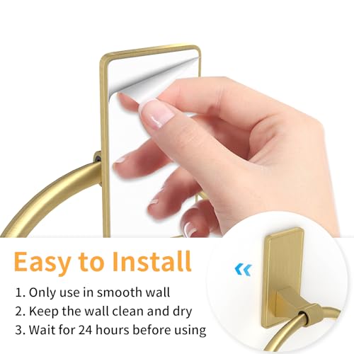 Image of Adhesive Towel Ring, SUS304 Stainless Steel Bathroom Towel Holder, One Piece Disigned Towel Racks for Bathroom, No Drill, Gold