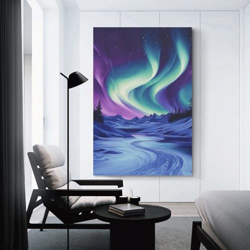 Cuadro en lienzo de auroras boreales de 50x75 cm para decoracion de salon y dormitorio 3