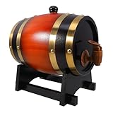 ROMISBABA Barril de Madera Sólido con Grifo y Soporte Barril Decorativo para Vino y Whisky Enfriador Botellas para Bares y Fiestas Acabado Negro Marrón Elegante