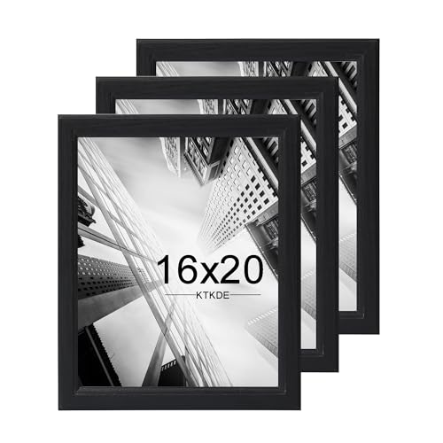 KTKDE 16x20 Picture Frame Set of 3,Studio Gallery 16 by 20 Poster Frame Black Wooden, Large Frame for Photos, Posters & Art Prints best gift