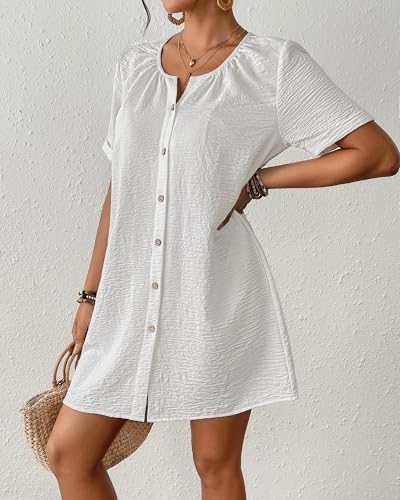 Bsubseach Women's Swimsuit Cover Up Shirt Button Down Short Sleeve Bathing Suit Coverup Summer Beach Dress2