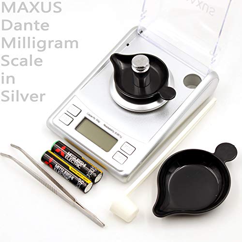 Maxus Dante Digital Milligram Scale 50G/0.001G, Includes A 20G Calibration Weight, A Scoop, A Powder Pan And Tweezers, In Silver #TOP6