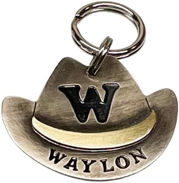 Cowboy Cowgirl Hat Western Rodeo Dog Pet ID Tag-Personalized-Rodeo Rider or Initial Letter (1 1/2", Initial Letter at Top, Copper Hat with Nickel Silver)