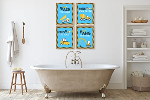 Silly Goose Gifts Construction Truck Themed Art Print Bathroom Wall Decoration (Set Or Four) Bath #TOP5
