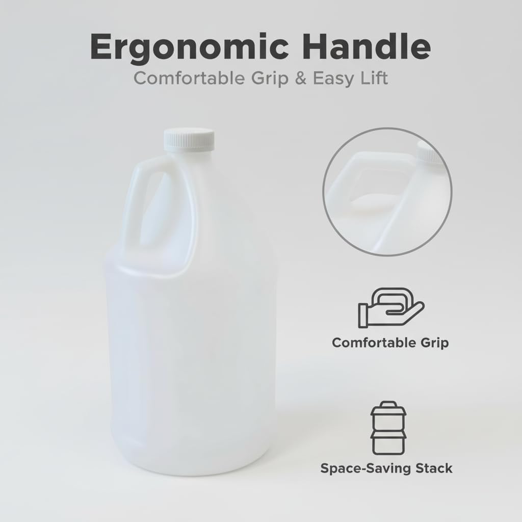 1-Gallon HDPE Plastic Jugs, Water Jug With Child-Safe Lids–BPA-Free,Leakproof, Stackable Containers,1 Gallon Water Bottle For Fermentation,Brewing,Storage,Detergent Mixing & Industrial Use (4-Pack)