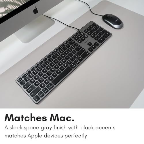 Image of Macally Backlit Mac Keyboard - Quiet, Sleek, and Functional - 3 Brightness Levels, 107 Keys, 5ft USB Wired - Apple Keyboard - Backlit Wired for Mac, iMac, MacBook Pro /Air - Space Gray