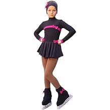Figure Skating Outfit - Bows Dark Grey and Fuchsia
